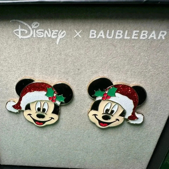 BaubleBar Mickey Santa Disney post earrings NEW in box - Picture 1 of 8